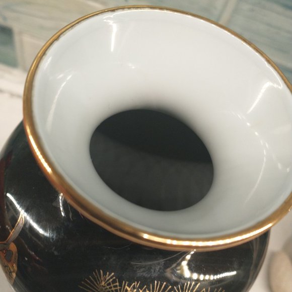 Vintage Peacock Floral Gold Trim Vase Japan - Picture 13 of 14